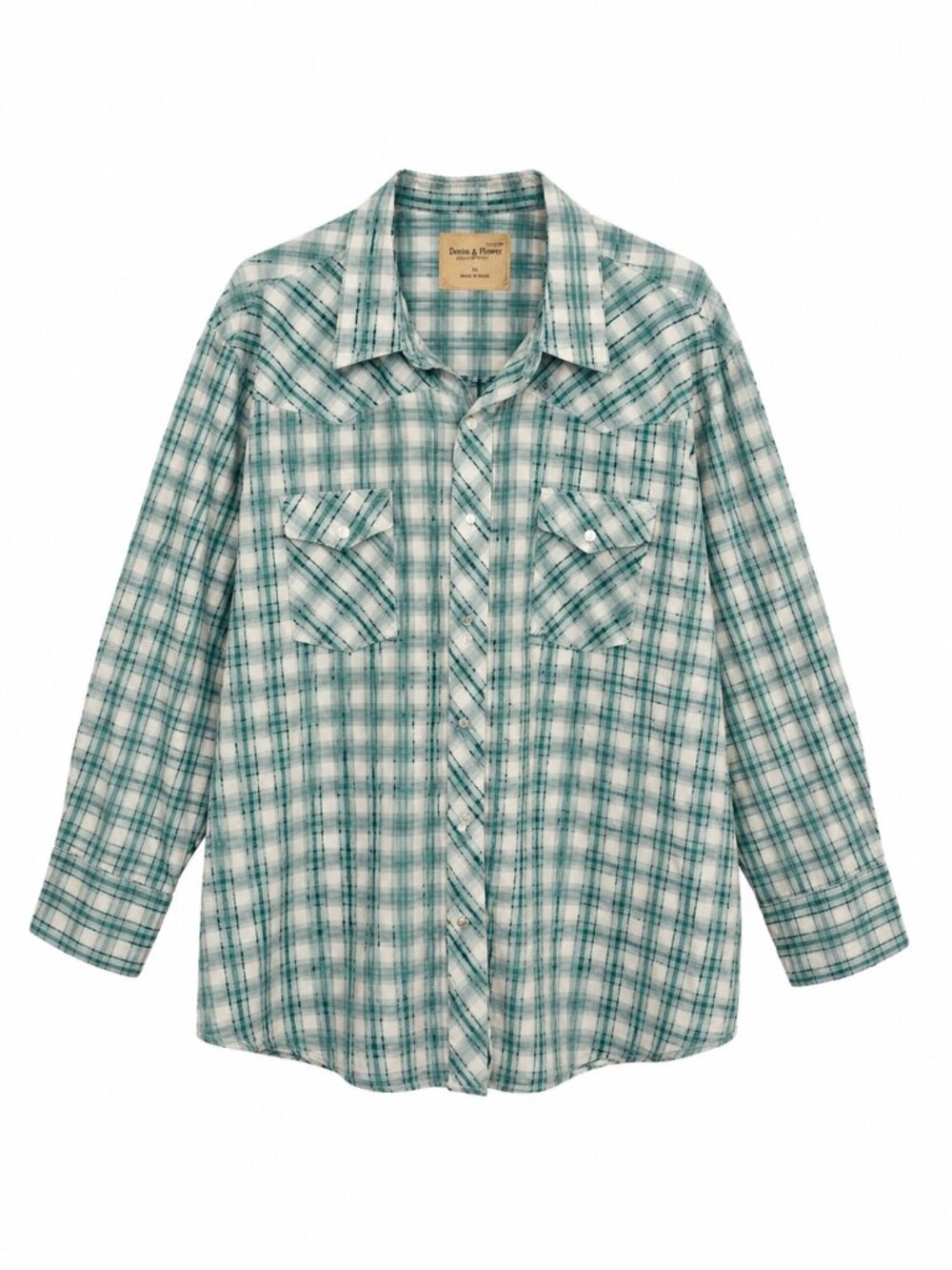 Wrangler Men’s Teal Plaid Western Snap Button Shirt | Rugged Cowboy Ranch Outdoo - Picture 2 of 7